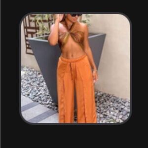 Dalia Front Slit Caramel Pants